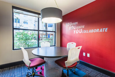 Private study room with large table for meetings