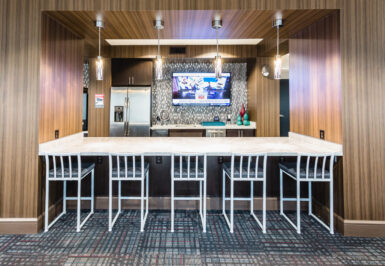 Interior lounge with bar seating