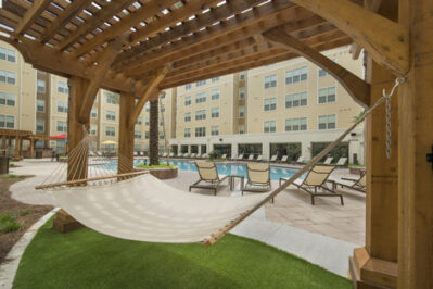 Hammock with view of resort style pool