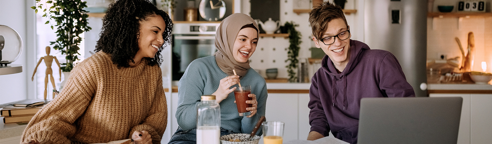 Group of young adults studying of young adults looking at a laptop computer